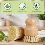 4 Pack Bamboo Dish Brush Set, Natural Kitchen Scrub Brush with Sisal Bristles, Wooden Dish Scrubber for Cleaning Dishes, Pots, Vegetables and Sink
