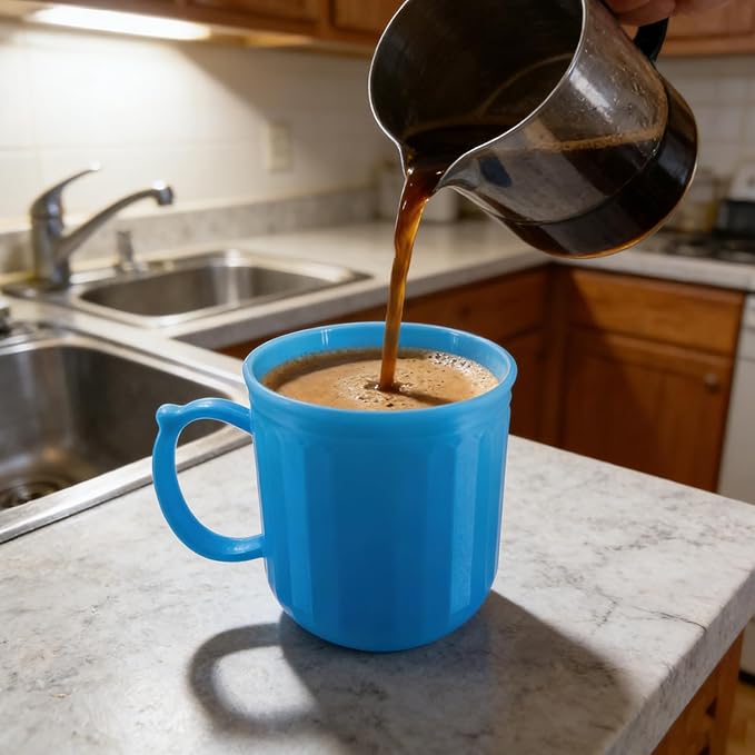 Plastic Coffee Mug 4 set Microwave and Dishwasher Safe - BPA Free Reusable Cups 13 oz - Unbreakable Thick Wall Bulk Coffee Mugs for Kids Kitchen Home Outdoor Camper Nautical
