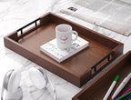 Fibogollo Bamboo Set of 2 Serving Tray with Metal Handles,Ottoman Decorative Trays Platter for Coffee Table,Living Room,Bar,Party(Brown)