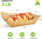 ZORRITA 3 Lb Paper Food Trays - 50 Pack Disposable Nacho Trays, Kraft Paper Food Boats Taco Holders Party Serving Baskets for Hot Dogs Snacks Tacos Fries