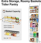 Delamu Over The Door Pantry Organizer, 8-Tier Metal Pantry Door Organization and Storage for Easy Install, Hanging Spice Rack Seasoning Shelves, Door Organizer for Kitchen, 4.65"D x 18"W x 65"H, White
