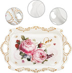 DEAYOU 3-Pack Melamine Serving Tray, Stackable Food Tray with Handles for Eating, Unbreakable Large Serving Platter with Floral Print for Gift, Party, Decor, Home, Restaurant, 16"L x 11"W, Rectangle