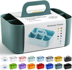 Multiuse Caddy Organizer with Handle, Portable Divided Plastic Tote Bin - Art Craft, Stationary Pen Marker Crayons, Makeup Hair Supplies Storage - Bathroom, Classroom, Dorm, Office, Desk Holder - Cyan