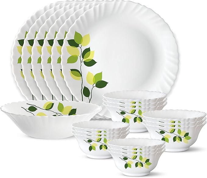 Borosil Gourmet Dinnerware Set For 6, 19 Pieces, White Dinner Plates and Bowls Sets, Chip Resistant Tempered Opal Glass, Stain Resistant, Dishwasher & Microwave Safe Dinner Set For Gifting, Serves 6