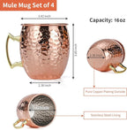 Amrules Moscow Mule Mugs Set of 4, 16 OZ Hammered Copper Cups with 304 Stainless Steel Lining and Gold Brass Handles, for Cold Drinks, Beer, Wine, Bars, Parties