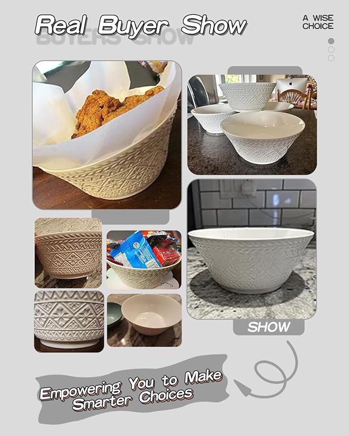 Yeacccng Deep Soup Bowls Set of 4, 58oz Large Cereal Bowls, Large Soup Bowl for Kitchen, 8.2 Inch Embossment Decorative Bowls, Dishwasher & Microwave Safe, Scratch-Resistant, Lead-Free, Easy Clean