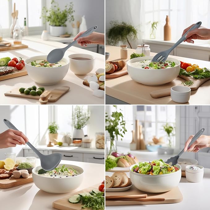 Culinary Couture Grey Silicone Kitchen Utensils Set of 6, Non-Stick Heat-Resistant Silicone Kitchen Utensils Set with Steel Inner Core