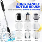 Holikme 6 Pack Bottle Brush Set, 14" Long Handle Stainless Steel Bottle Cleaner Brush, 3 Straw Brushes, 3-in-1 Bottle Cleaning Brush for Water Bottle, Baby Bottle, Blue&White