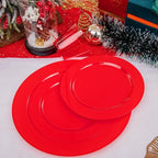 KIRE 150 Pieces Red Plastic Plates Disposable - Red Dinnerware Set Include 25Dinner Plates 25Salad Plates 25Forks 25Knives 25Spoons 25Clear Red Cups for Christmas Parties