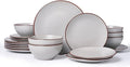 Famiware Venus Plates and Bowls Sets, 18 Pieces Stoneware Speckled Dishes Dinnerware Set for 6, Matte Light Gray - Microwave & Dishwasher Safe, Modern Minimalist, for Everyday Meals & Formal Dining