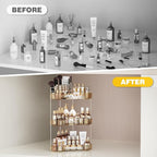 Asayuee 3-Tier Corner Bathroom Counter Organizer with Top Toothbrush Holders,Large Makeup Organizer Countertop with Brush Holder,Skincare Organizers Corner,Exquisite Vanity Organizer (Gold, 3 Tier)
