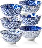 Ceramic Dessert Bowls Set - Small 12 Oz Cereal Bowls - 4.75 Inch Ice Cream Bowls for Fruit, Snack, Side Dishes, Dipping Sauce - Microwave Dishwasher Safe - Set of 6 - Vintage Blue