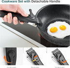 NEWBULIG 12-Piece Pots and Pans Set, Nonstick Cookware Set with Detachable Handle, Non toxic Induction Kitchen Cooking Set, Dishwasher ＆ Oven Safe, RV Friendly, Black