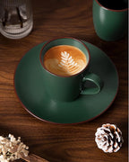 famiware Venus Coffee Mugs for 6, 14 oz Mug Set, Dringking Cup with Handle for Coffee, Tea, Cocoa, Milk, Dark Green