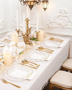 YOUBET 175PCS Gold Scalloped Plastic Plates - Clear and Gold Disposable Dinnerware Set Include 50 Plates, 75 Gold Silverware, 25 Cups, 25 Napkins for Party & Wedding