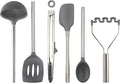 Tovolo Silicone Cooking Utensil Set of 6 Stainless Steel Handle Ladle Slotted Turner Tongs Flex Core Spatula Scraper Mixing Spoon & Potato Masher, Dishwasher Safe BPA Free Utensils, Charcoal Gray