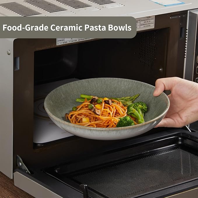 Pokini Pasta Bowls of 4, 32 Oz Salad Bowls Soup Bowls, Large Pasta Serving Bowl Porcelain Pasta Plates, Wide and Deep Bowls Set Microwave & Dishwasher Safe-Gradient Green
