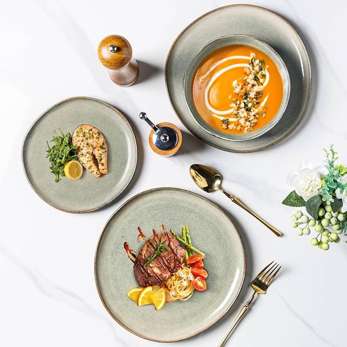 AmorArc Ceramic Dinnerware Sets,Handmade Reactive Glaze Stoneware Plates and Bowls Sets,Highly Scratch Resistant | Dishwasher & Microwave Safe Dishes Set,Service for 4 (12pc)