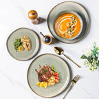 AmorArc Ceramic Dinnerware Sets,Handmade Reactive Glaze Stoneware Plates and Bowls Sets,Highly Scratch Resistant | Dishwasher & Microwave Safe Dishes Set,Service for 4 (12pc)