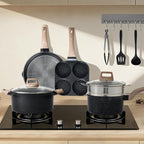 Sweetcrispy Pots and Pans Set, 25 Pcs Nonstick Cookware Set, Induction Kitchen Cooking Set, Non-Toxic Frying Pans & Saucepans (PFOA/PFOS Free) Black