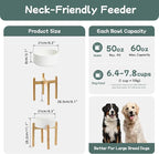 Havniva Ceramic Raised Dog Bowl Set, Elevated Dog Bowl with Stand, Food and Water Bowl for Large Breed Dogs, Weighted Pet Dishes(8.2'',60OZ, White)
