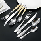 Gold Silverware Set, Caliamary 24 Pieces Flatware Set with Silverware Holder, Stainless Steel Knives and Forks and Spoons Cutlery Set Service for 6, Kitchen Utensil Tableware Set with Antiskid Handle