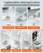 Cordless Electric Spin Scrubber with Smart Display, 1500RPM Powerful Cleaning, 4000mAh Rechargeable Battery, 7 Replaceable Brushes – Ideal for Bathtub, Tile, Floor & Shower