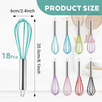 18 Pcs 8 Inch Whisks Bulk for Cooking, Silicone Whisks Non Scratch Stainless Steel Hand Whisk Large Coated Metal Heat Resistant Egg Beaters for Cooking