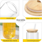 YOUKE OLA 20 Pack Glass Cups with Bamboo Lids and Glass Straw 16oz Beer Can Shaped Drinking Glasses Cups, Glass Tumbler Reusable Cute Cups for Whiskey, Iced Coffee, Tea, Soda, Cocktail, Gift, Clear