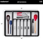 madesmart Expandable Silverware Tray, 8 Compartment Silverware Organizer for Forks, Knives & Spoons, Non Slip, Soft Grip Base, Expands to Fit Most Drawers, Carbon