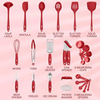 Kaluns Silicone Kitchen Utensils Set 24 Pcs Cooking Utensils Set - Can Opener, Masher, Turner, Spatula 446°F Heat Resistant Non-Stick - Premium Silicone and Stainless Steel Utensil Set