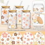 Mumufy 4 Pack Bridesmaid Glass Tumbler Gifts Cute Boho Floral 16oz Iced Coffee Cups with Bamboo Lids and Straws Elegant Bridal Party Proposal and Wedding Shower Gifts