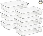 Ravinte 6 Pack Drawer Organizer - 6" X 9" Plastic Storage Bins, Acrylic Organizers with Non-Slip Pads Clear Desk Storage Tray for Makeup, Jewelries, Kitchen Utensils, Bathroom and Office