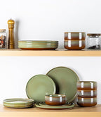 TheTerra Ceramic Dinnerware Sets for 6, 18 Pieces Handmade Reactive Glaze Plates and Bowls Set, Scratch Resistant Dish Set, Oven & Microwave & Dishwasher Safe, Sage Umber