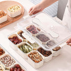 SILIVO Snackle Box Container - 9 Compartment Portable Divided Serving Tray with Lid and Handle,Clear Snack Organizer for Candy, Fruits, Nuts, Snacks - Perfect for Party, Travel and Entertaining