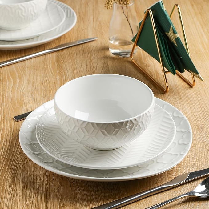 Sureasy Ceramic Cereal Bowls Set of 4-25 oz White Soup Bowls for Kitchen, Perfect for Soup, Pasta and Salad, Microwave & Dishwasher Safe