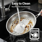 Titanium Frying Pan with Lid, 12" Uncoated Hammered Skillet for Cooking, PFAS/PFOA/PTFE Free Nonstick Cookware, Scratch Resistant, for Induction & Gas, Oven, Dishwasher Safe, Fine