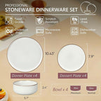 Herogo 12-Piece Stoneware Dinnerware Sets for 4, Dinner Plates and Bowls Sets, Double Reactive Glaze Dishware Place Setting for Kitchen, Scratch Resistant, Microwave Safe, Ivory White & Starry Blue