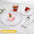 Goodluck 350 Pieces Silver Dinnerware Set for 50 Guests, disposable Plastic Plates for Party, Include: 50 Dinner Plates, 50 Dessert Plates, 50 Paper Napkins, 50 Cups, 50 Silverware set