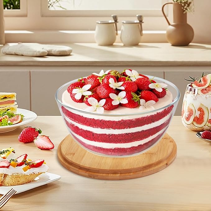 ShineMe Glass Salad Bowl, 4.7 Qt Mixing Bowl with Lid and Built in Utensils, Versatile Trifle Bowl for Serving, Mixing, Preparing, Storing, and Decoration, Large Halloween Candy Bowl