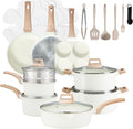 Sweetcrispy Pots and Pans Set, 25 Pcs Nonstick Cookware Set, Induction Kitchen Cooking Set, Non-Toxic Frying Pans & Saucepans (PFOA/PFOS Free) Beige