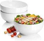 DELLING 60 Oz Large Serving Bowls Set of 3, 8 Inch White Ceramic Mixing Bowls - Soup Salad Pasta Ramen Bowls for Kitchen, Microwave Dishwasher Safe, Porcelain