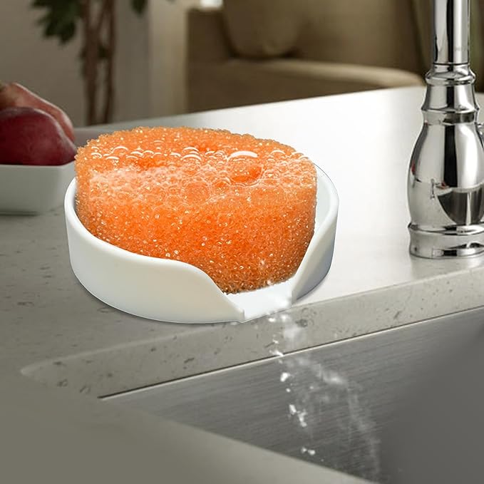 Sponge Holder for Scrub Daddy with Suction Cups and Drain Spout Kitchen Sink Caddy Organizer,Soap Dishes Holder Accessories Rack,Dishwasher Safe - 4.7"x4.7", Marble White