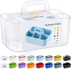 Multiuse Caddy Organizer with Handle, Portable Plastic Tote Bin - Art Craft, Stationary Pen Marker Crayons, Makeup Hair Supplies Storage - Bathroom, Classroom, Dorm, Office, Desk Holder -Frosted Clear