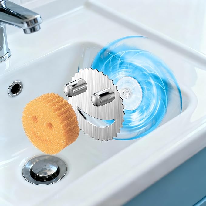 Stainless Steel Scrubber Smiley Face Dish Sponge Holder, Silver Sink Caddy Organizer Storage with Suction Cup for Kitchen, Rv Apartment Kitchen Accessories Decor