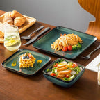 vancasso Stern Green Dinner Set Square Reactive Glaze Tableware 12 Pieces Kitchen Dinnerware Stoneware Crockery Set with Dinner Plate, Dessert Plate, Bowl Service for 4