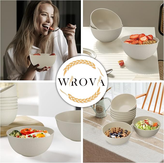 Wrova Wheat Straw Bowl Sets of 8,Unbreakable Cereal Bowl 26 OZ,Microwave and Dishwasher Safe Bowls,Kids Bowl suitable for Cereal,Salad,Snack and Soup. Winter-Snow Series