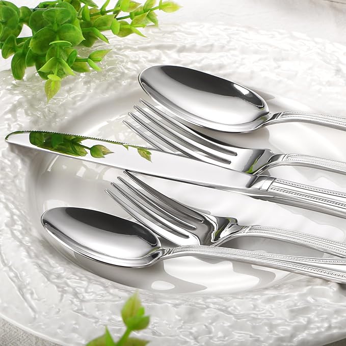 Lazycorner Silverware Set for 12, 60-Piece 18/10 Stainless Steel Flatware Set, Mirror Polished Modern Cutlery Set include Fork Knife Spoon Set(Dishwasher Safe)