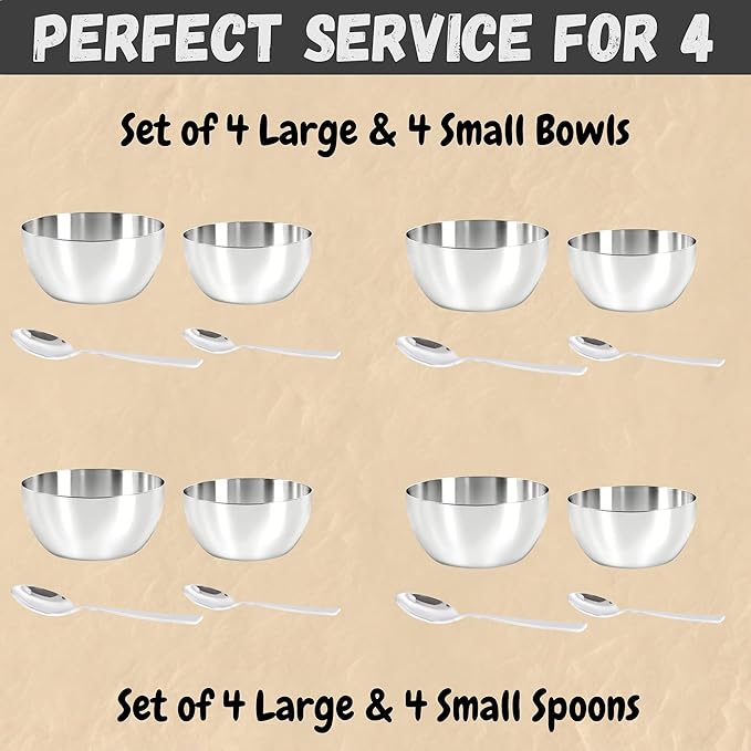 Stainless Steel Dinnerware Set of 32 Pcs (Dinner Plates, Cups, Dishes, Bowls) Metal Dinnerware Sets, Dishwasher Safe, Reusable Dinner Set for Home Kitchen Camping - Service for 4