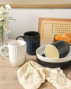 HASENSE 16 oz Ceramic Coffee Mugs Set of 4, Ribbed Navy Blue Coffee & Tea Cups, Dishwasher & Microwave Safe, Ideal for Housewarming & Wedding Gifts